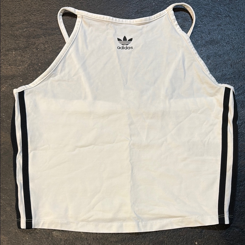 Adidas White Tank Top with Black Stripes